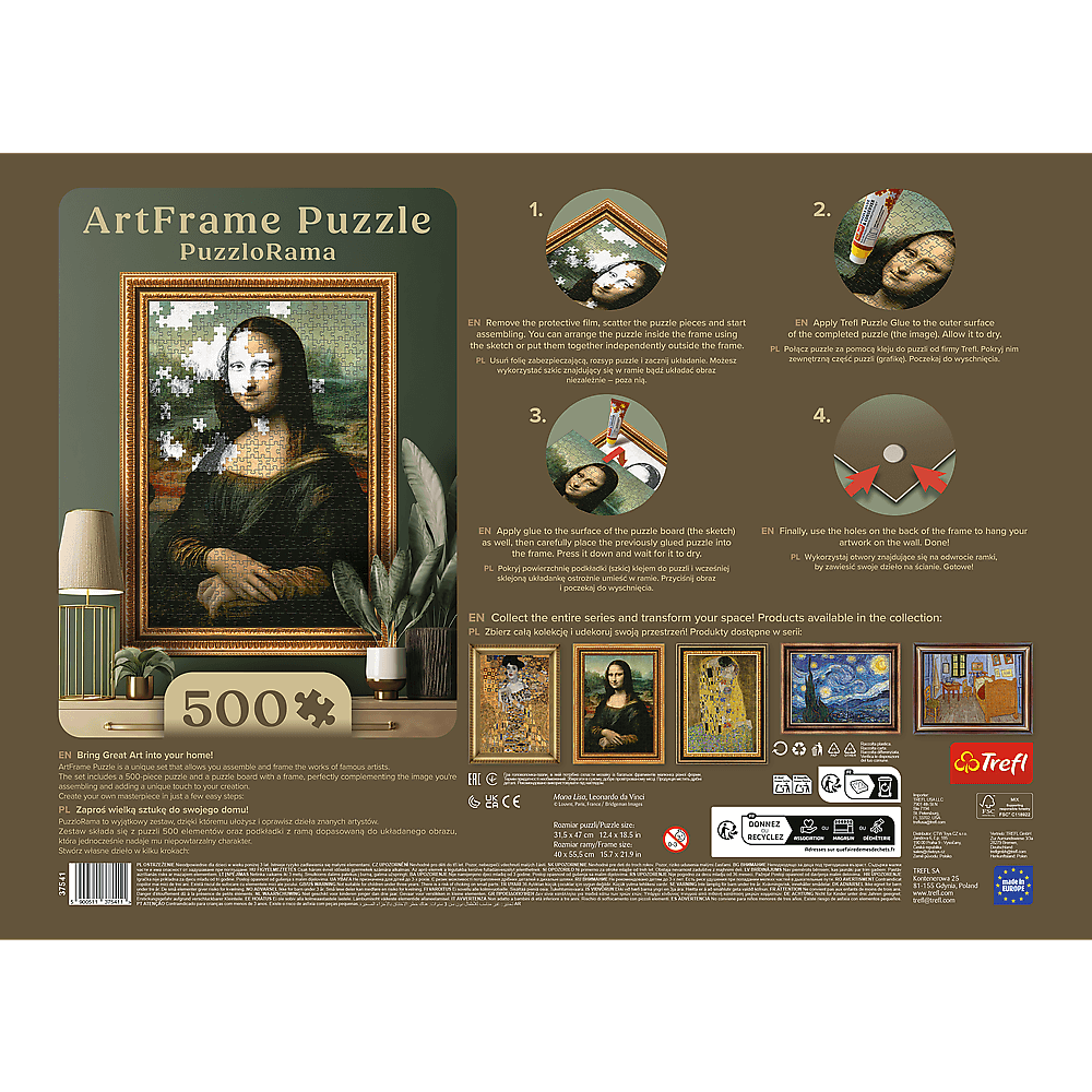 ArtFrame - Da Vinci - Mona Lisa - keretes kirakó Trefl 500 darabos kirakó puzzle (TR - 37541) - puzzlegarden