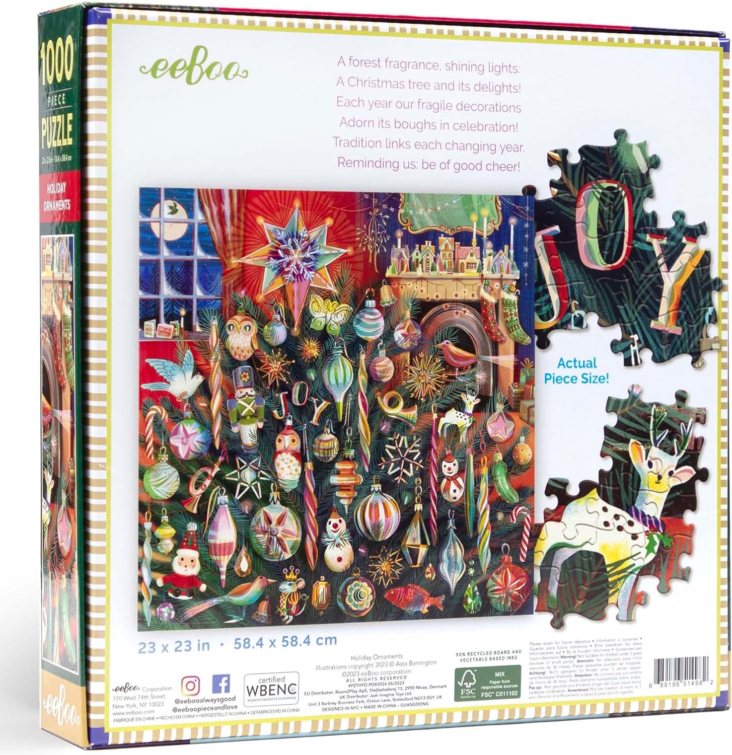 Karácsonyi díszek Eeboo 1000 darabos kirakó puzzle (EB - PZTHYO) - puzzlegarden