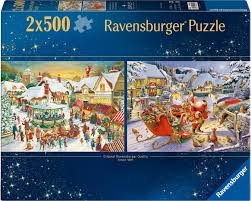 Karácsonyi Kollekció No.1 - A Karácsonyi Vásár & A Télapó vacsorája - 2x500 Ravensburger 500 darabos kirakó puzzle (RA - 12000040) - puzzlegarden