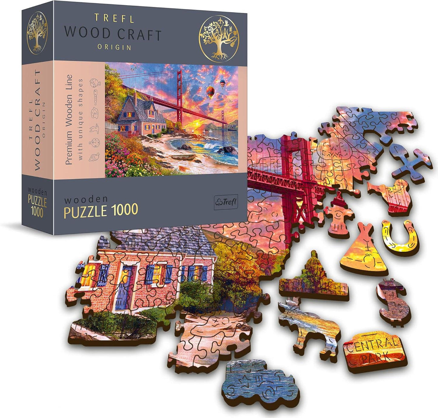 Naplemente a Golden Gate hídnál Trefl Wood Craft 1000 darabos kirakó puzzle (TR - 20164) - puzzlegarden