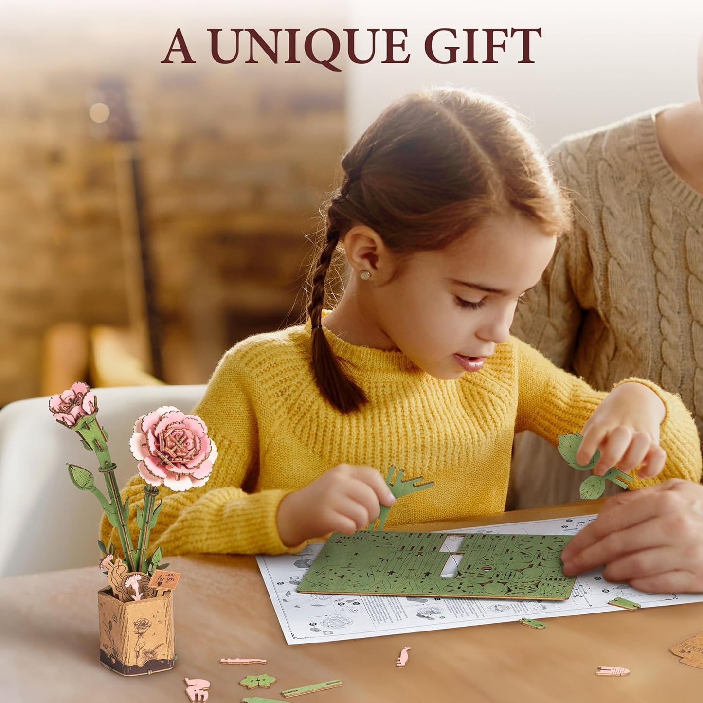 Rowood - Rózsaszín Szegfű Robotime 124 darabos kirakó puzzle (RO - TW051) - puzzlegarden