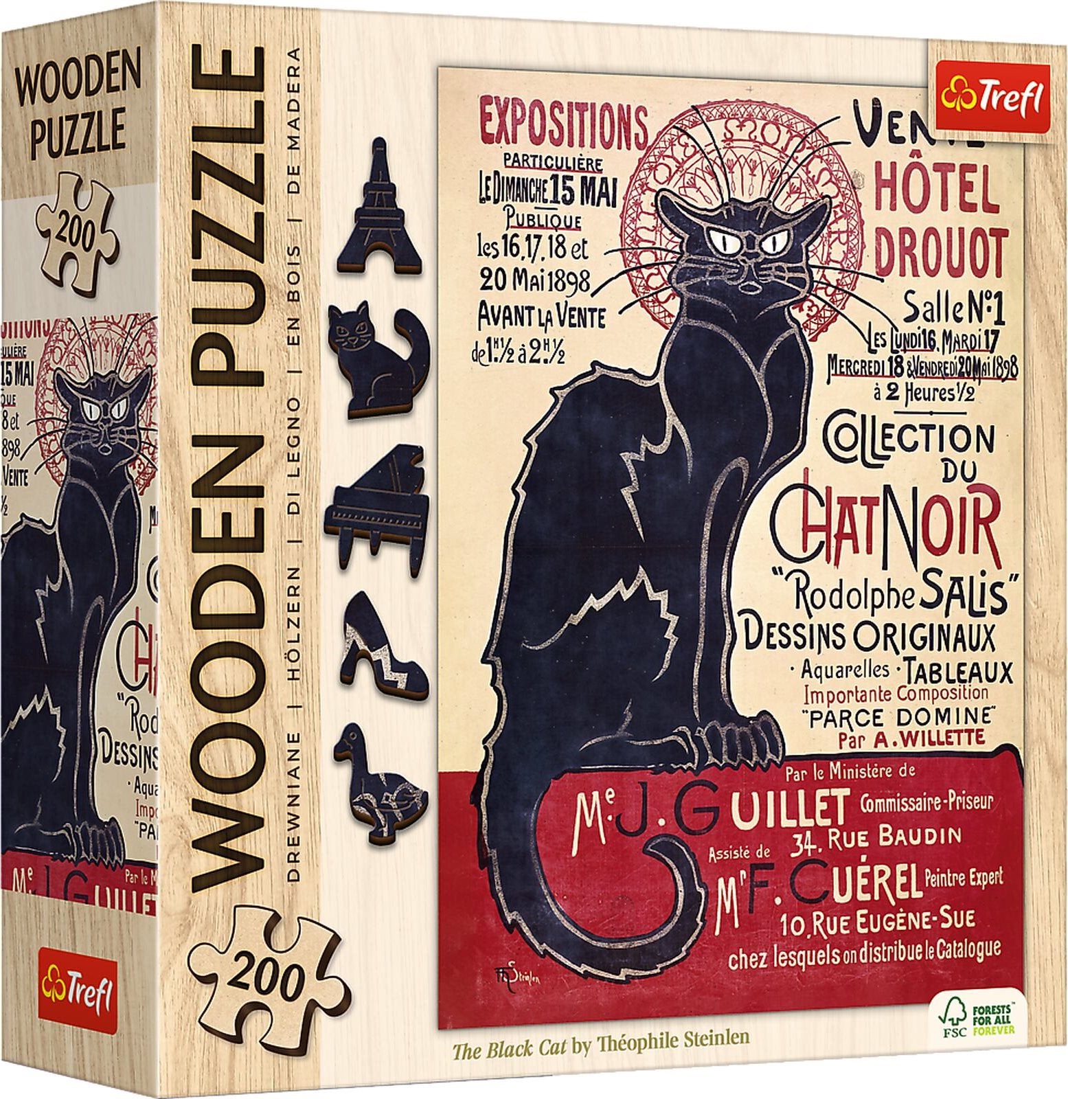 Steinlen - A Fekete Macska - FA Kirakó! Trefl Wood Craft 200 darabos kirakó puzzle (TR - 20254) - puzzlegarden