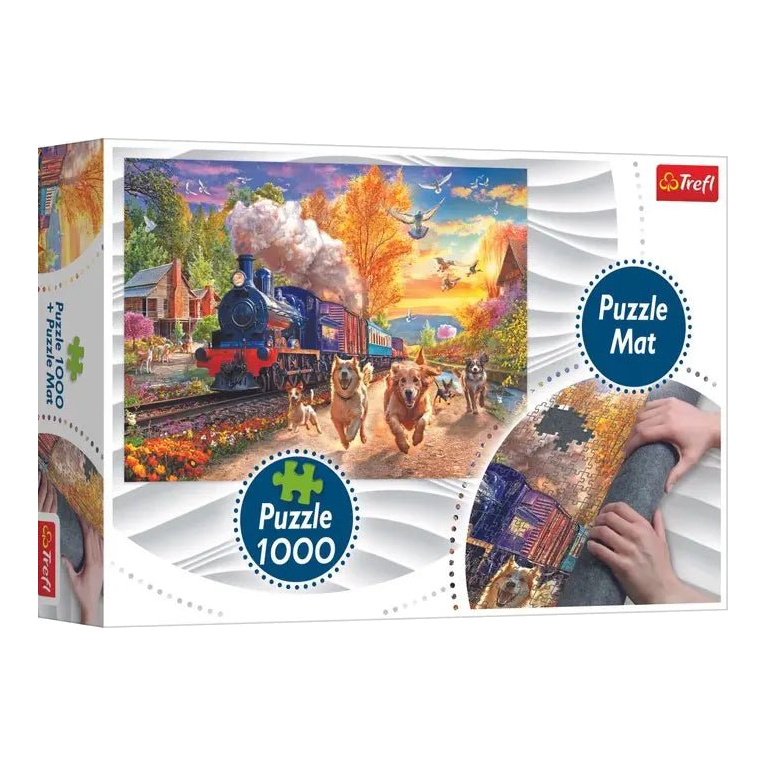 Verseny a vonattal + puzzle szőnyeg Trefl 1000 darabos kirakó puzzle (TR-94069) - puzzlegarden
