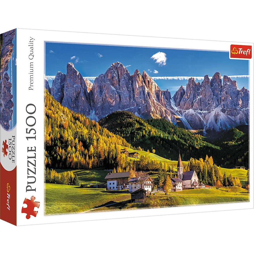 Val di Funes-völgy, Dolomitok, Olaszország – a kirakó doboza