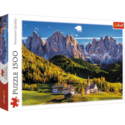 Val di Funes-völgy, Dolomitok, Olaszország – a kirakó doboza
