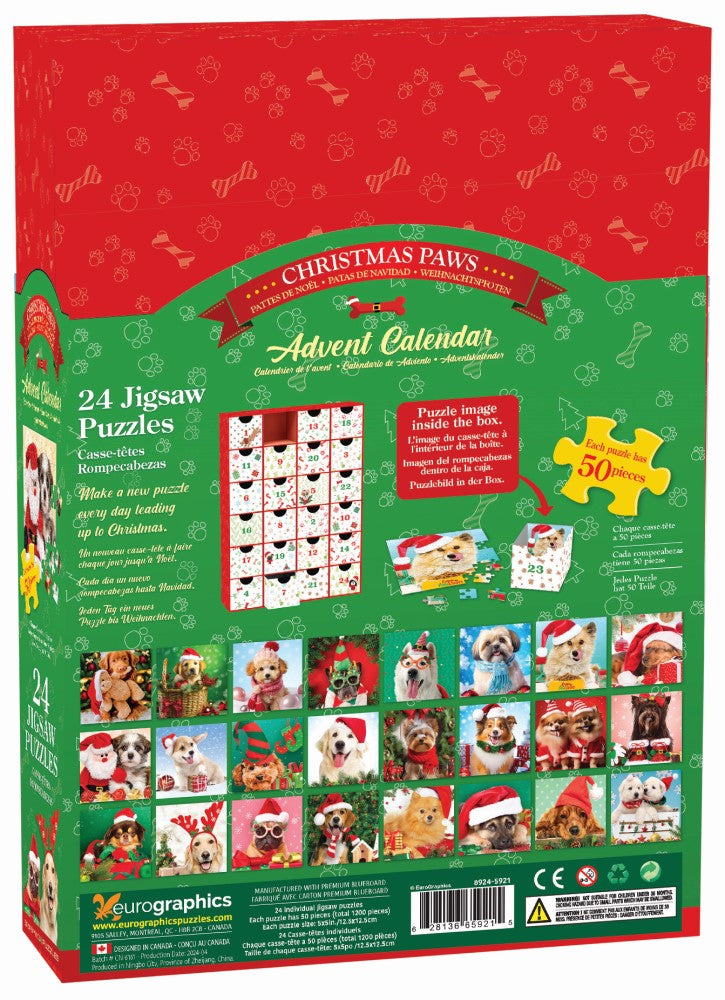 Karácsonyi kutyák – puzzle adventi naptár – a doboz hátoldala