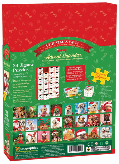 Karácsonyi kutyák – puzzle adventi naptár – a doboz hátoldala