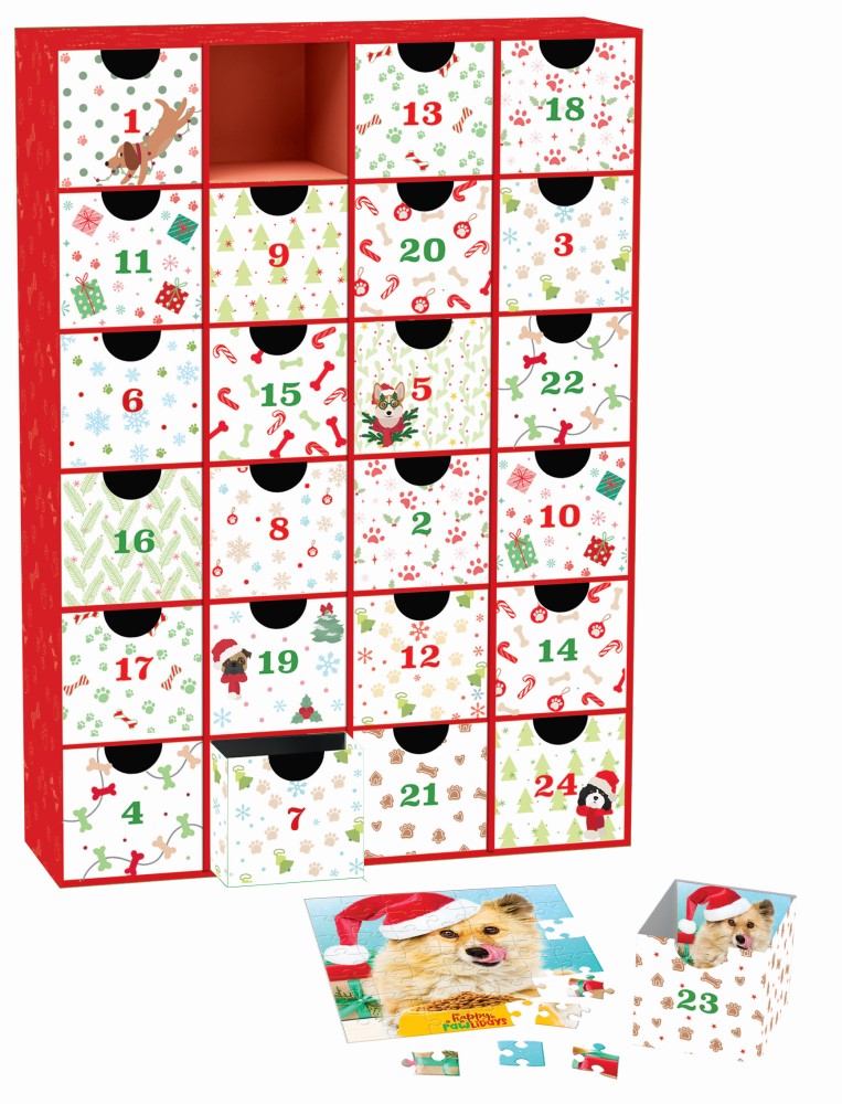 Karácsonyi kutyák – puzzle adventi naptár – a nyitott fiókok