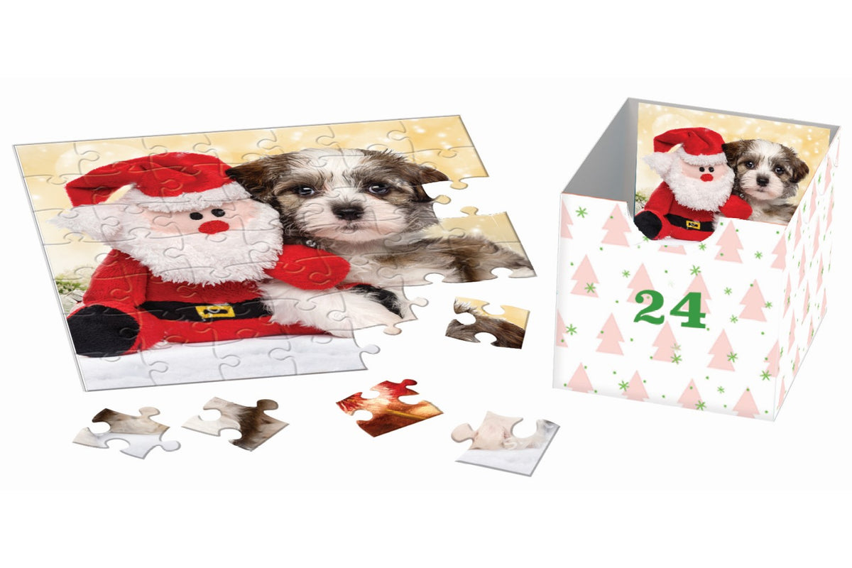 Karácsonyi kutyák – puzzle adventi naptár – fiók és minikirakó