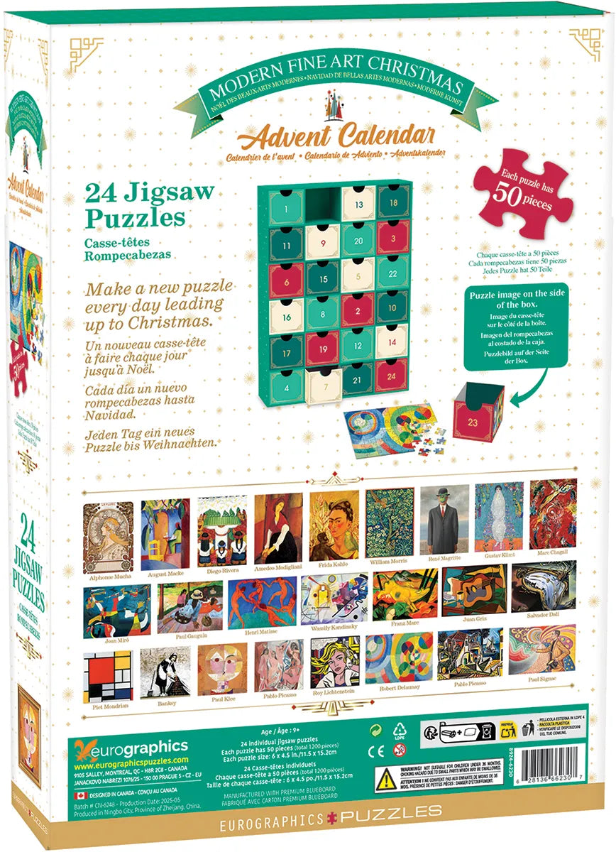 Modern művészet – puzzle adventi naptár – a doboz hátoldala