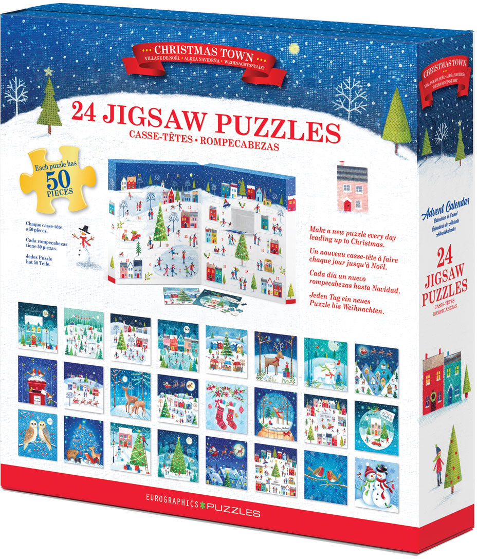 Karácsonyi város – puzzle adventi naptár – a doboz hátoldala