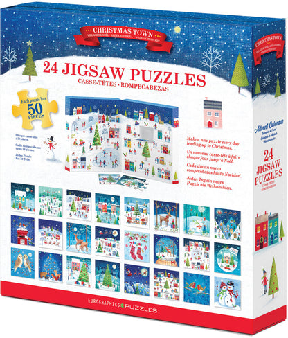 Karácsonyi város – puzzle adventi naptár – a doboz hátoldala