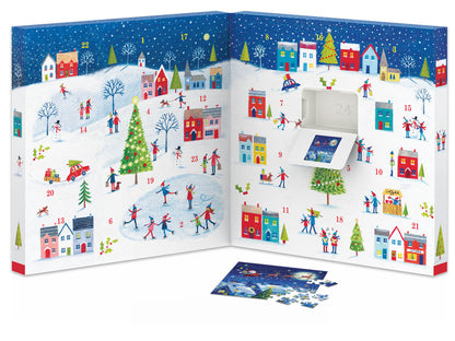 Karácsonyi város – puzzle adventi naptár – nyitott naptár és minikirakó