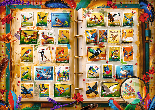Bélyeggyűjtemény – Madáratlasz Trefl 1000 darabos kirakó puzzle (TR-10979) - puzzlegarden