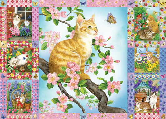 Cicák és Virágok Patchwork Cobble Hill 1000 darabos kirakó puzzle (CH-80272 625012802727) - puzzlegarden