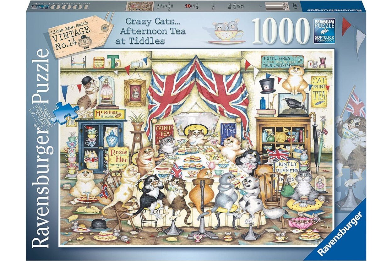 Crazy Cats - Délutáni Teázás Ravensburger 1000 darabos kirakó puzzle (RA-17487 4005556174874) - puzzlegarden