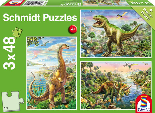 Dínókalandok – 3x48 Schmidt Spiele 3x48 darabos kirakó puzzle (SCH-56202) - puzzlegarden