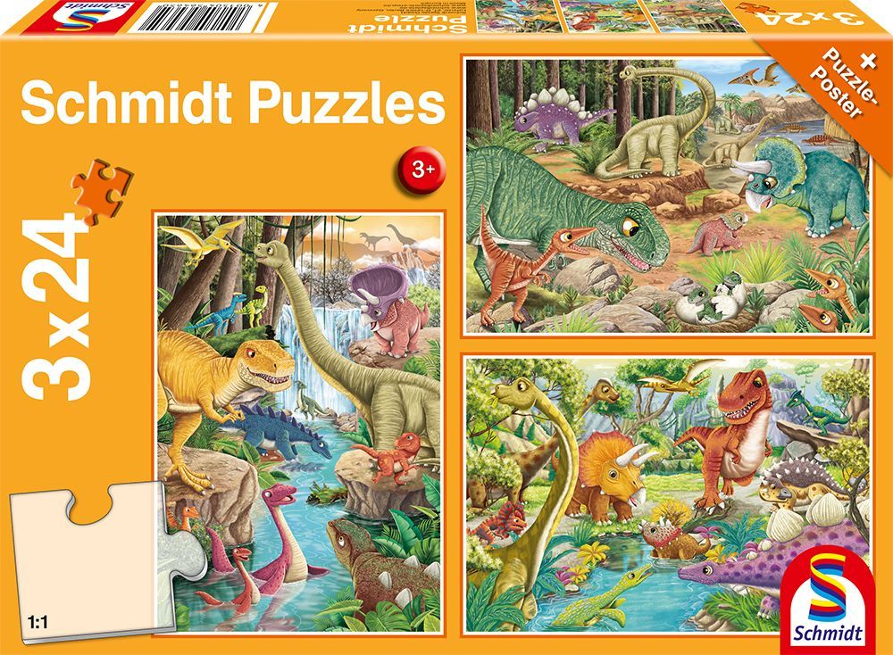 Dínós móka – 3x24 Schmidt Spiele 3x24 darabos kirakó puzzle (SCH-56465) - puzzlegarden
