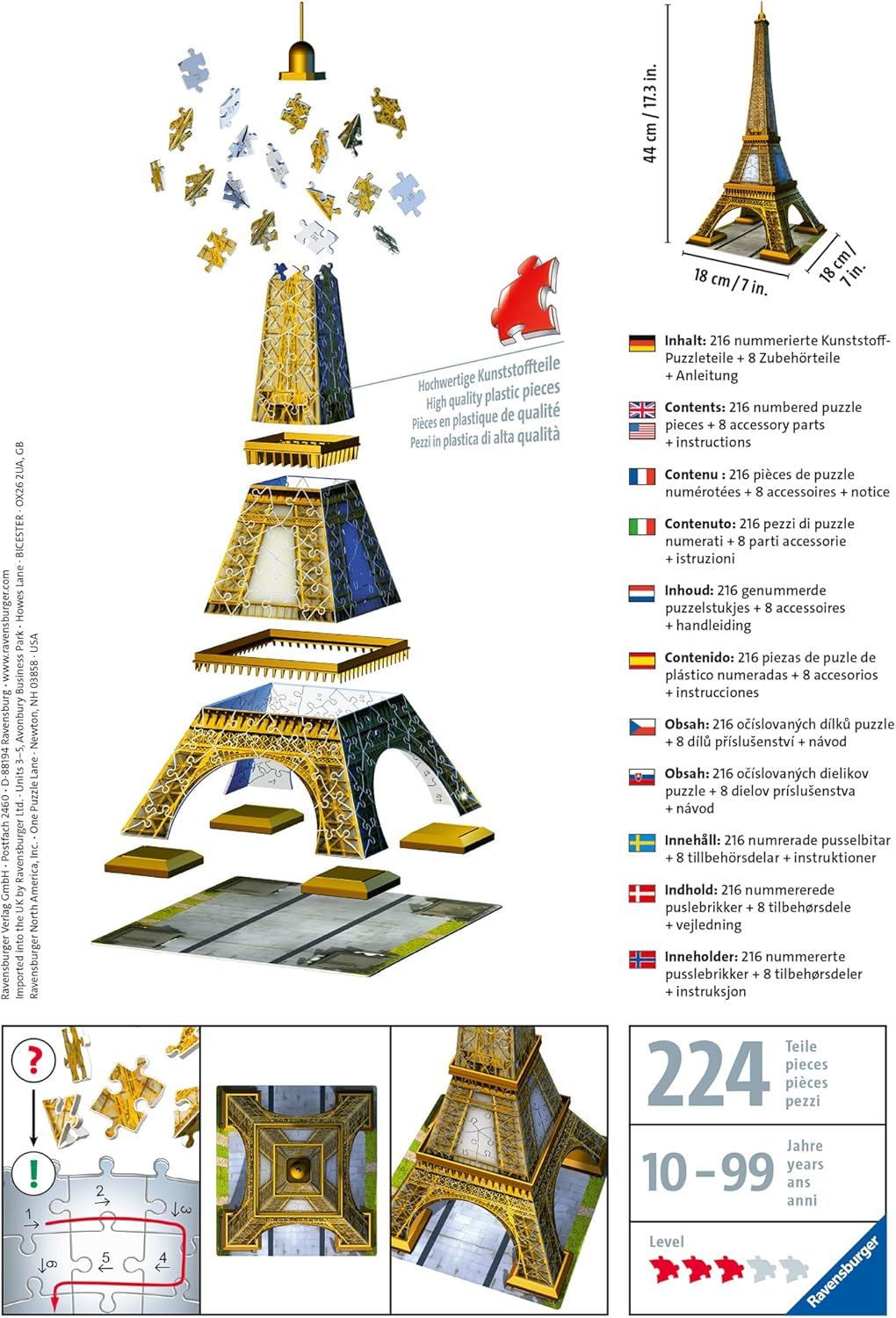 Eiffel - torony - Párizs - 3D Ravensburger 216 darabos kirakó puzzle (RA - 12556 4005556125562) - puzzlegarden