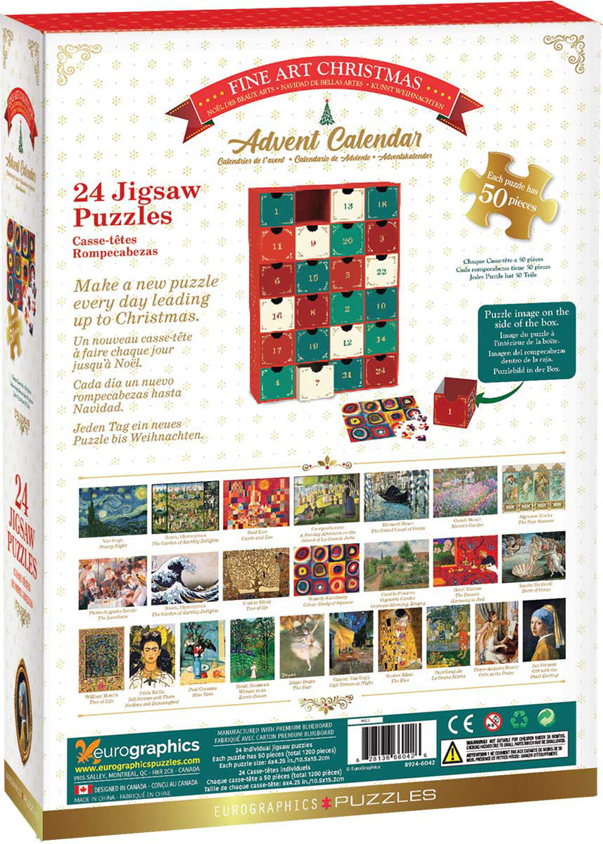 Festészeti remekművek – puzzle adventi naptár – a doboz hátoldala