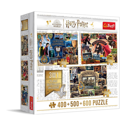 Harry Potter 3in1 gyüjtemény 1. - Trimágus Tusa, Kviddics, Roxfort - 400, 500, 600 Trefl 500 darabos kirakó puzzle (TR-91827) - puzzlegarden