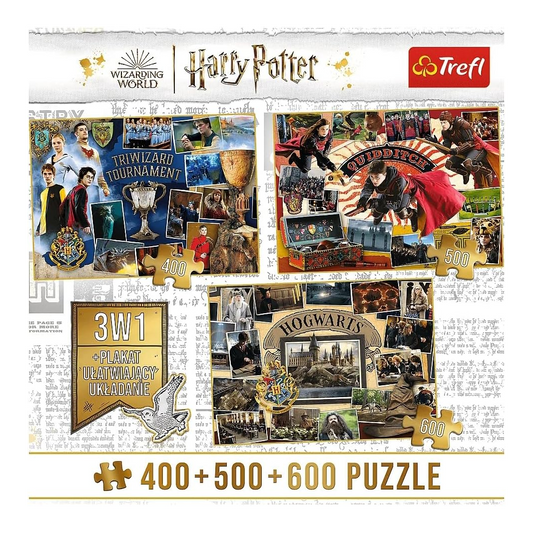 Harry Potter 3in1 gyüjtemény 1. - Trimágus Tusa, Kviddics, Roxfort - 400, 500, 600 Trefl 500 darabos kirakó puzzle (TR-91827) - puzzlegarden