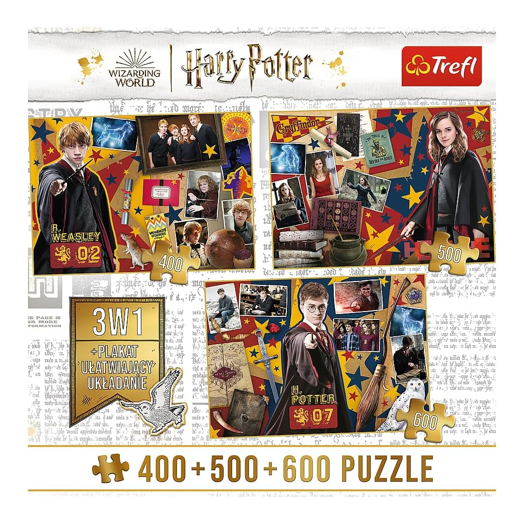 Harry Potter 3in1 gyüjtemény 2. - Harry, Ron és Hermione - 400, 500, 600 Trefl 500 darabos kirakó puzzle (TR-91826) - puzzlegarden