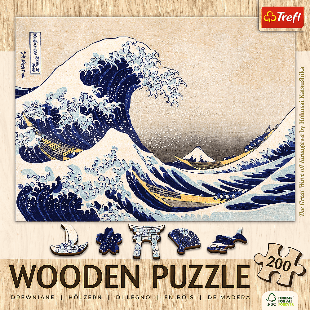 Hokusai - A Nagy Hullám - FA Kirakó! Trefl Wood Craft 200 darabos kirakó puzzle (TR-20250 5900511202502) - puzzlegarden