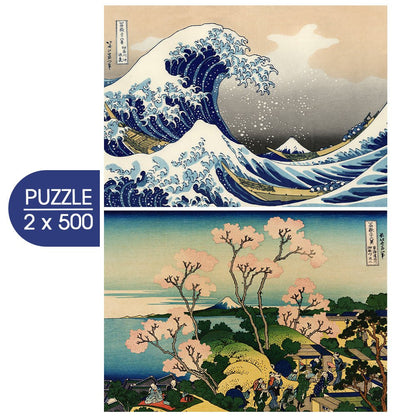Hokusai művészete: A nagy hullám Kanagawánál – Sinagava a Tókaidón – 2×500 Grafika 500 darabos kirakó puzzle (GR-33707) - puzzlegarden