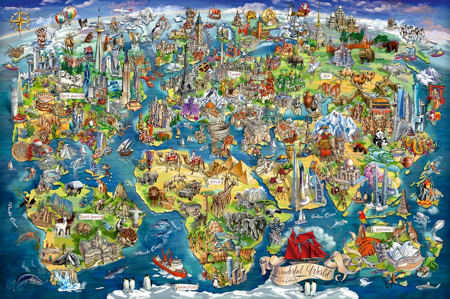 Illusztrált világtérkép Ravensburger 5000 darabos kirakó puzzle (RA-12001738) - puzzlegarden