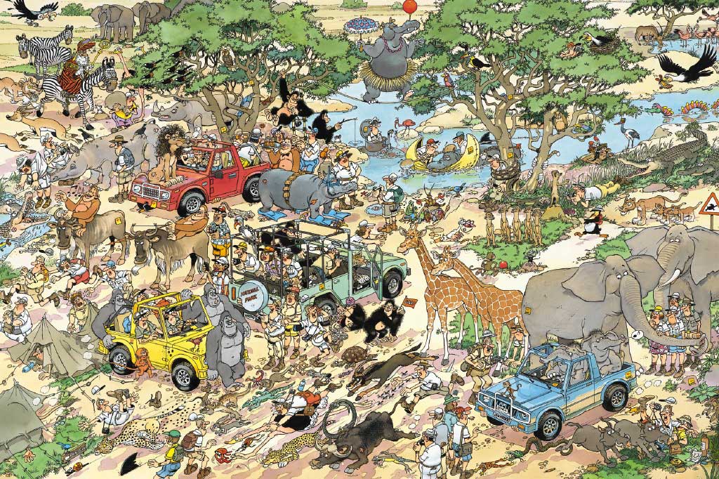 Jan van Haasteren – Szafari & Vihar – 2x1000 Jumbo 1000 darabos kirakó puzzle (JU - 1110100643) - puzzlegarden