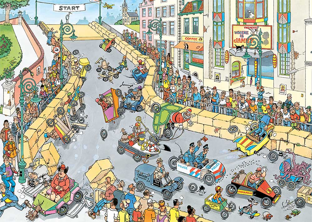 Jan van Haasteren – Száguldó tákolmányok Jumbo 1000 darabos kirakó puzzle (JU - 1110100609) - puzzlegarden