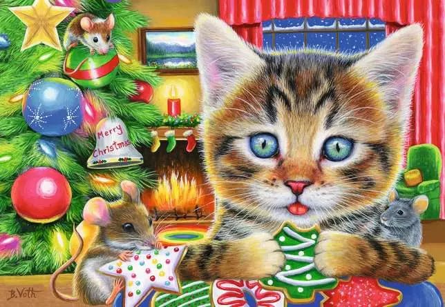 Karácsonyi cicák - 2x24 Ravensburger 24 darabos kirakó puzzle (RA-12004059) - puzzlegarden