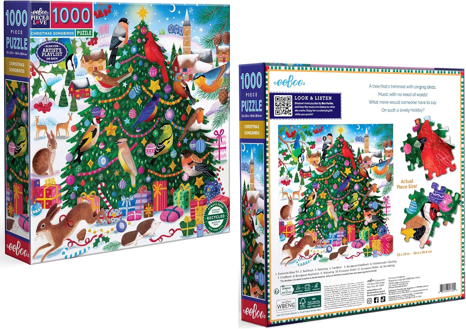 Karácsonyi énekesmadarak Eeboo 1000 darabos kirakó puzzle (EB-PZT204) - puzzlegarden