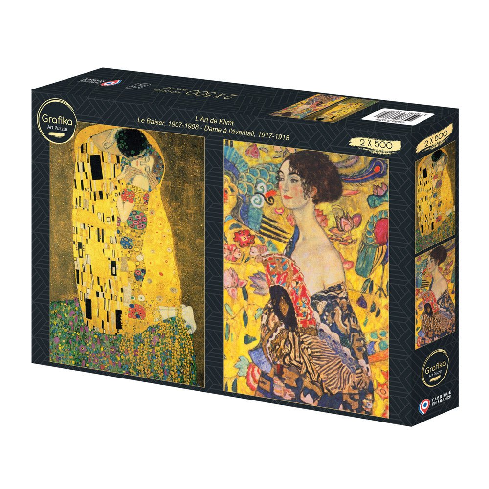 Klimt művészete: A csók, 1907–1908 – Hölgy legyezővel, 1917–1918 – 2×500 Grafika 500 darabos kirakó puzzle (GR-33775) - puzzlegarden