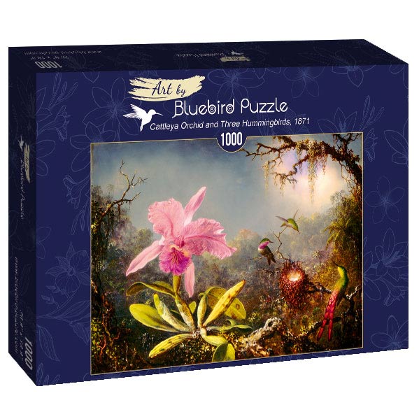 Martin Johnson Heade - Cattleya Orchidea és három Kolibri Bluebird 1000 darabos kirakó puzzle (BB-P-60097 3663384600975) - puzzlegarden