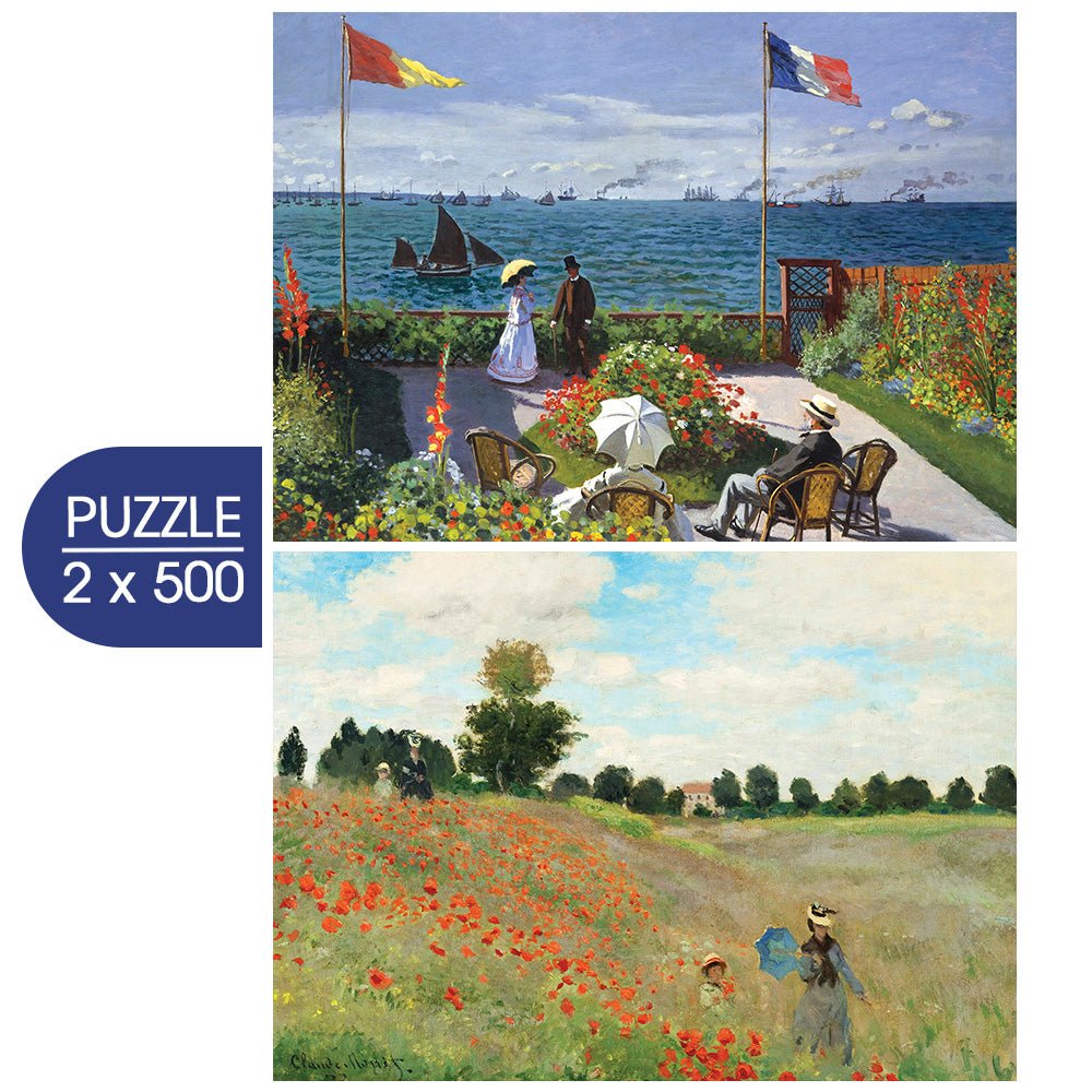 Monet művészete: A Sainte - Adresse - i terasz, 1867 – Pipacsmező, 1873 – 2×500 Grafika 500 darabos kirakó puzzle (GR-33666) - puzzlegarden