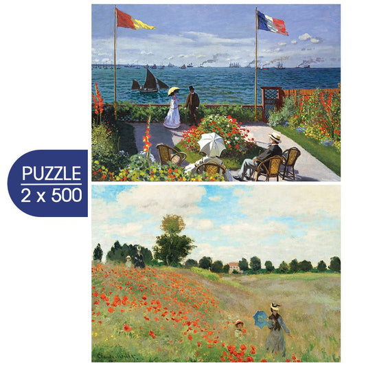 Monet művészete: A Sainte - Adresse - i terasz, 1867 – Pipacsmező, 1873 – 2×500 Grafika 500 darabos kirakó puzzle (GR-33666) - puzzlegarden