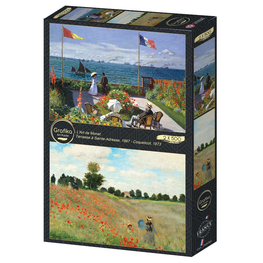 Monet művészete: A Sainte - Adresse - i terasz, 1867 – Pipacsmező, 1873 – 2×500 Grafika 500 darabos kirakó puzzle (GR-33666) - puzzlegarden