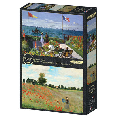 Monet művészete: A Sainte - Adresse - i terasz, 1867 – Pipacsmező, 1873 – 2×500 Grafika 500 darabos kirakó puzzle (GR-33666) - puzzlegarden