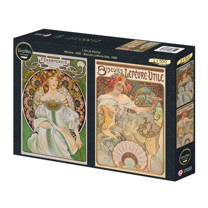 Mucha művészete: Ábrándozás, 1898 – Lefèvre - Utile kekszek, 1896 – 2×500 Grafika 500 darabos kirakó puzzle (GR-33776) - puzzlegarden