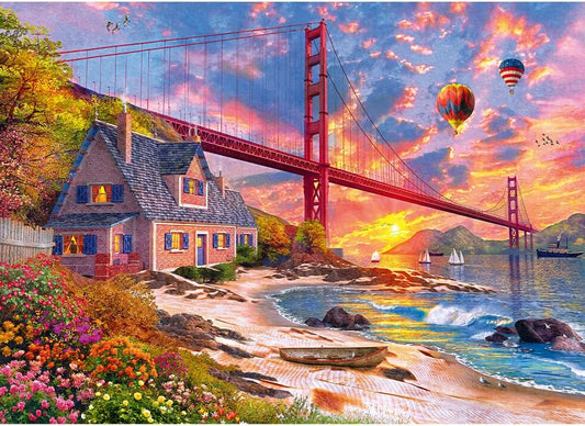 Naplemente a Golden Gate hídnál Trefl Wood Craft 1000 darabos kirakó puzzle (TR - 20164 5900511201642) - puzzlegarden