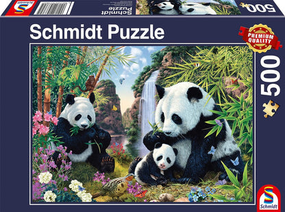 Panda család a vízesésnél Schmidt 500 darabos kirakó puzzle (SCH-57380 4001504573805) - puzzlegarden