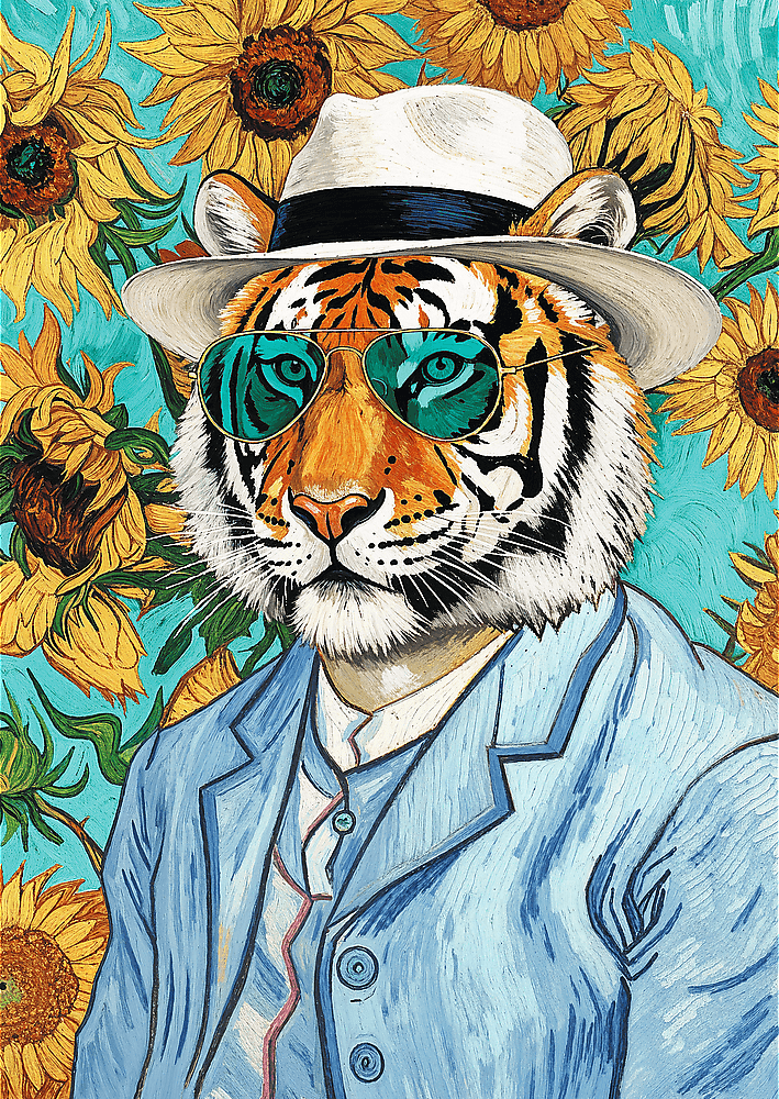 Pets as Art: Tigris úr és a napraforgók Trefl 500 darabos kirakó puzzle (TR-37626) - puzzlegarden