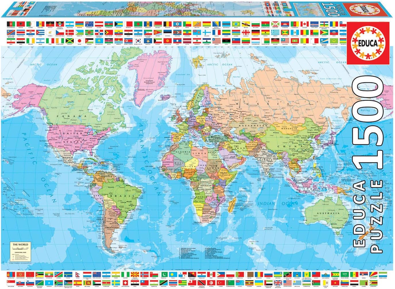 Politikai Világtérkép Educa 1500 darabos kirakó puzzle (ED-18500 8412668185005) - puzzlegarden