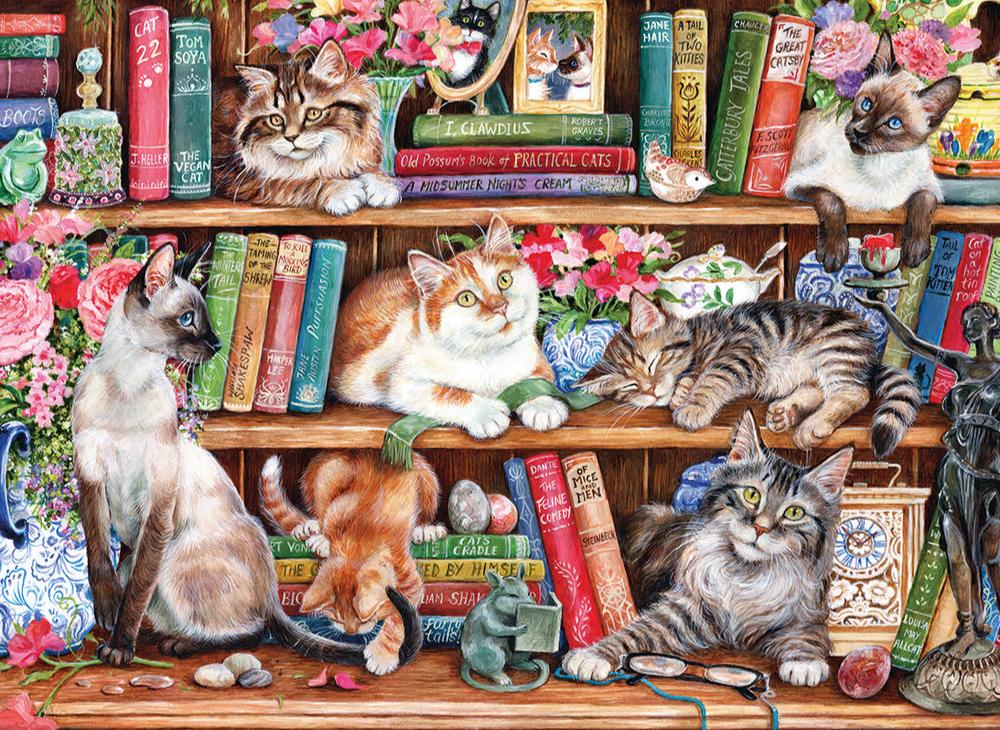 Puss Back in Books Gibsons 500 darabos kirakó puzzle (G - G3560 5012269035605) - puzzlegarden