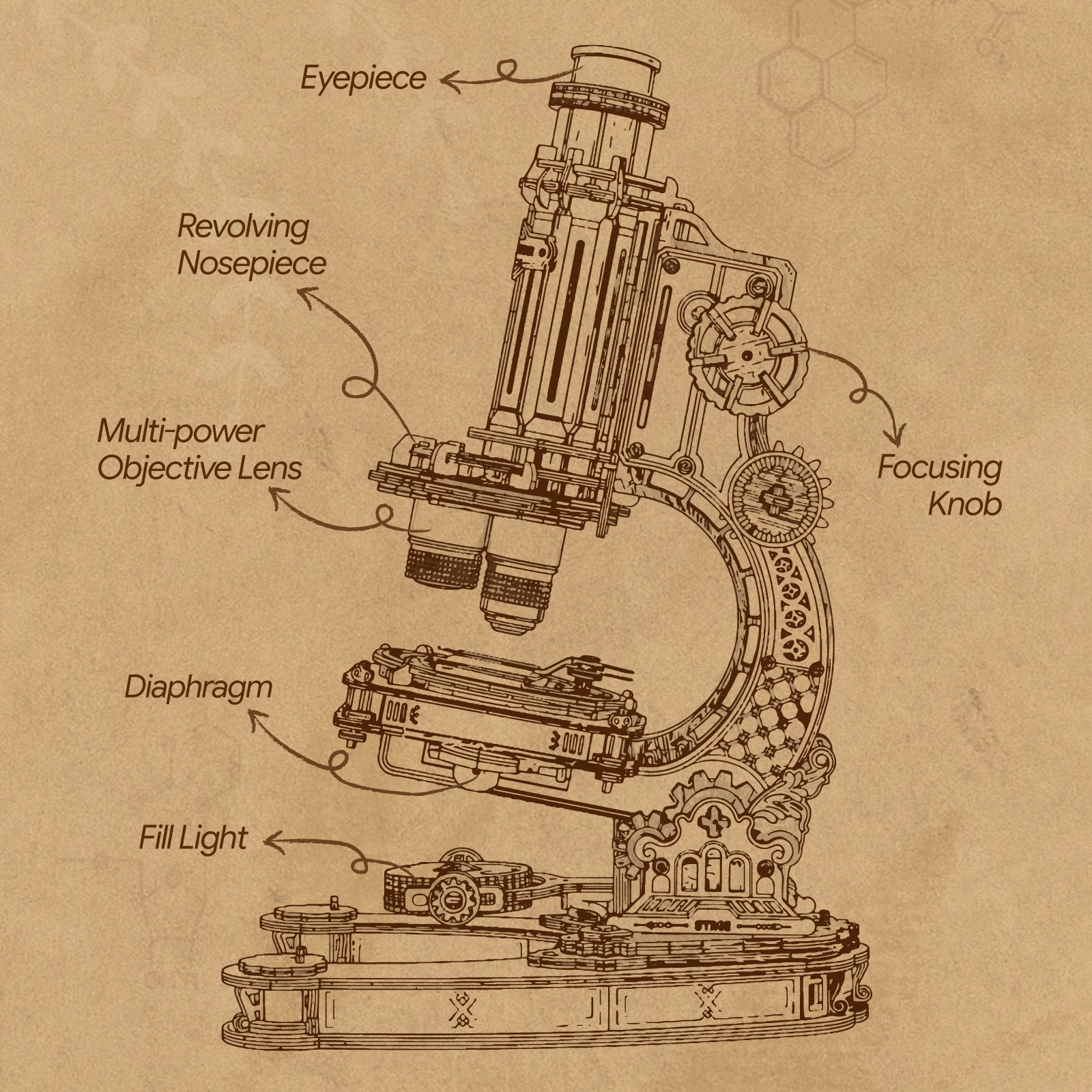 Rokr - Mechanikus mikroszkóp Robotime 260 darabos kirakó puzzle (RO-ST005) - puzzlegarden