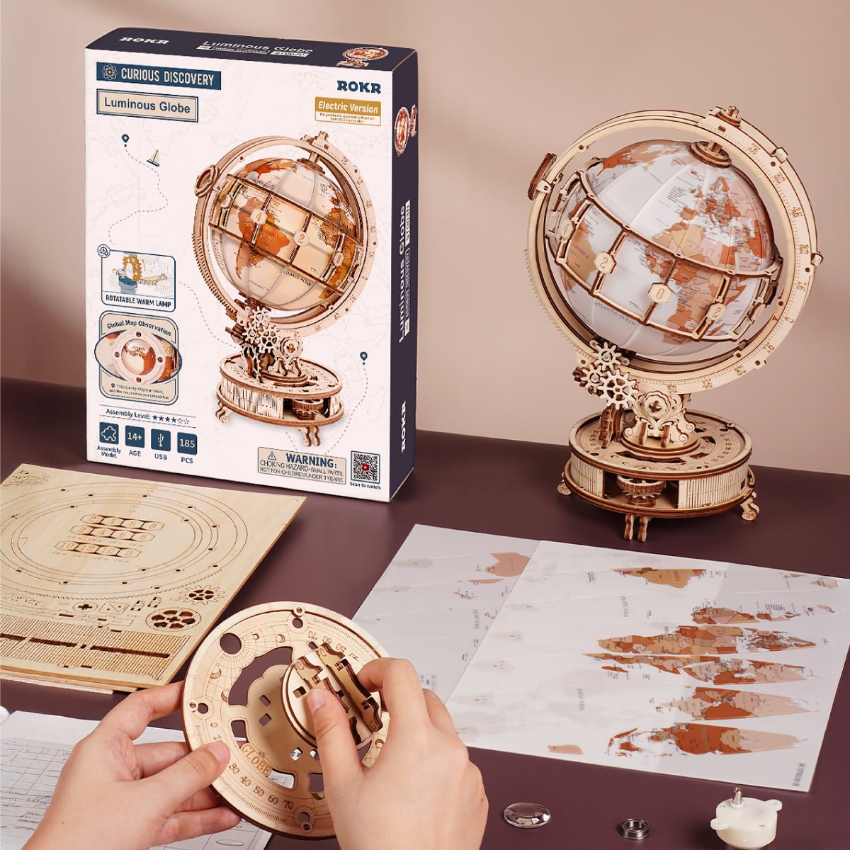 Rokr - Világító földgömb – elektromos változat Robotime 185 darabos kirakó puzzle (RO-ST003D) - puzzlegarden