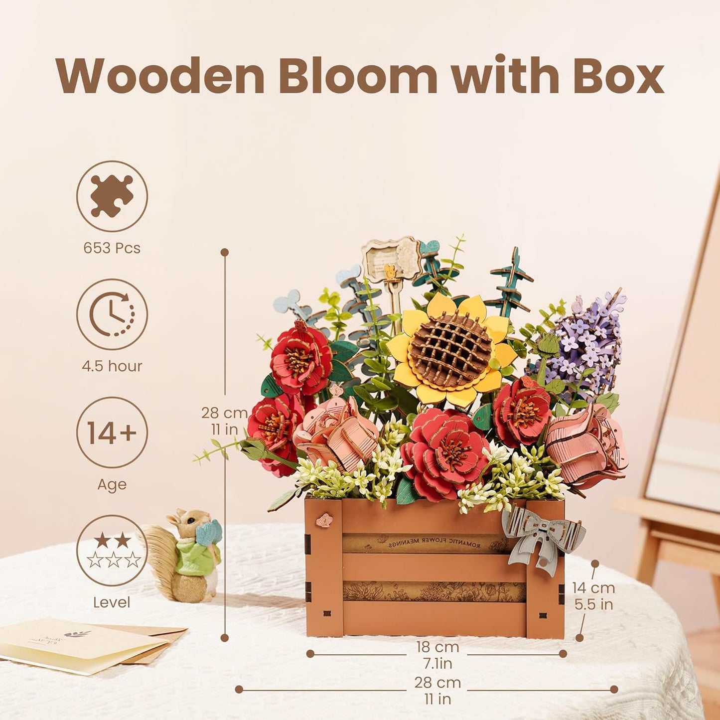 Rowood - Virágcsokor fa ládikóban Robotime 658 darabos kirakó puzzle (RO - TW02H) - puzzlegarden
