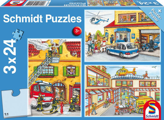 Tűzoltók és rendőrök – 3x24 Schmidt Spiele 3x24 darabos kirakó puzzle (SCH-56215) - puzzlegarden